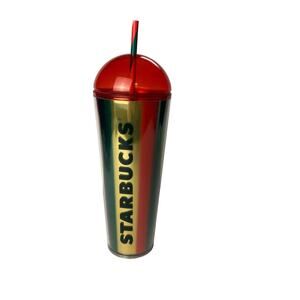 Starbucks Holiday 2024 Metallic Tumbler Red Green Gold 24 Oz Red Dome Straw